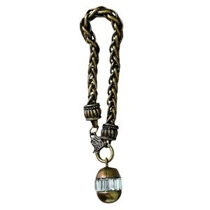 Antique Brass-Tone Chain Bracelet with Light Aqua Crystal Charm